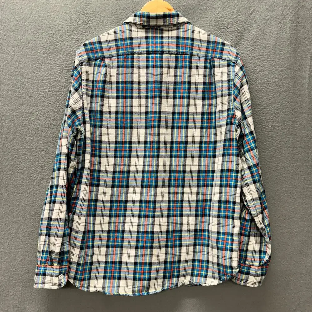 J Crew Shirt Midweight Flannel Button Up‎ Coastal Blue Pink Plaid Mens Large L